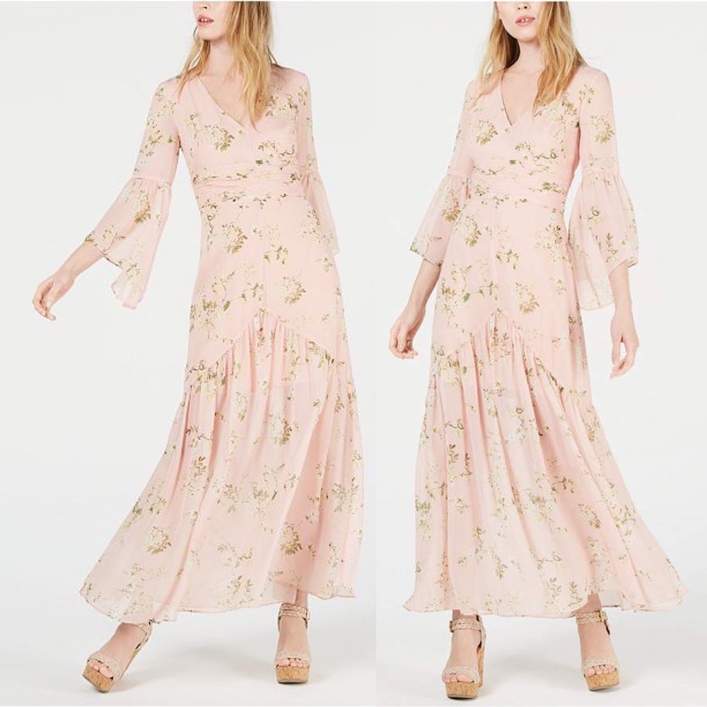 Avec Les Filles Long-Sleeve Floral Maxi Dress